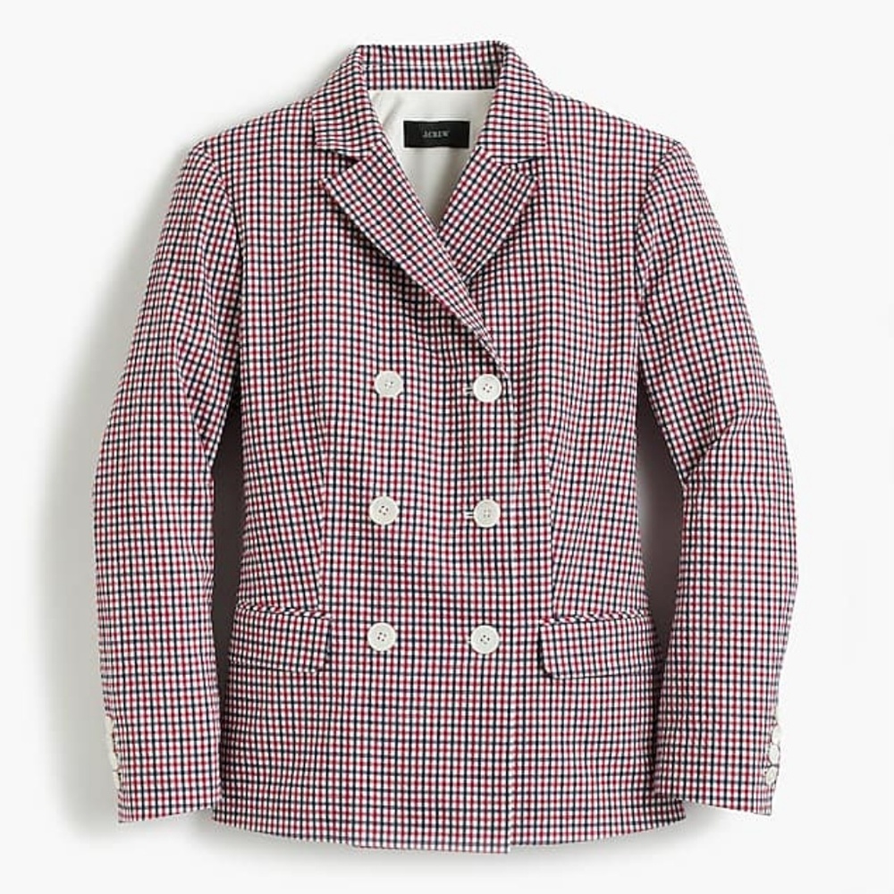 J Crew Double-Breasted Blazer in Red Tattersall 4 - Picture 4 of 8